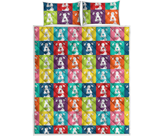 Cute Boston Terrier Faces Print Quilt Bed Set