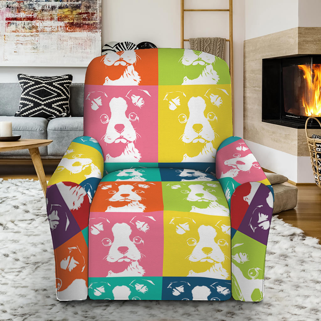 Cute Boston Terrier Faces Print Recliner Slipcover