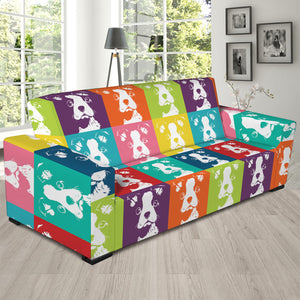 Cute Boston Terrier Faces Print Sofa Slipcover