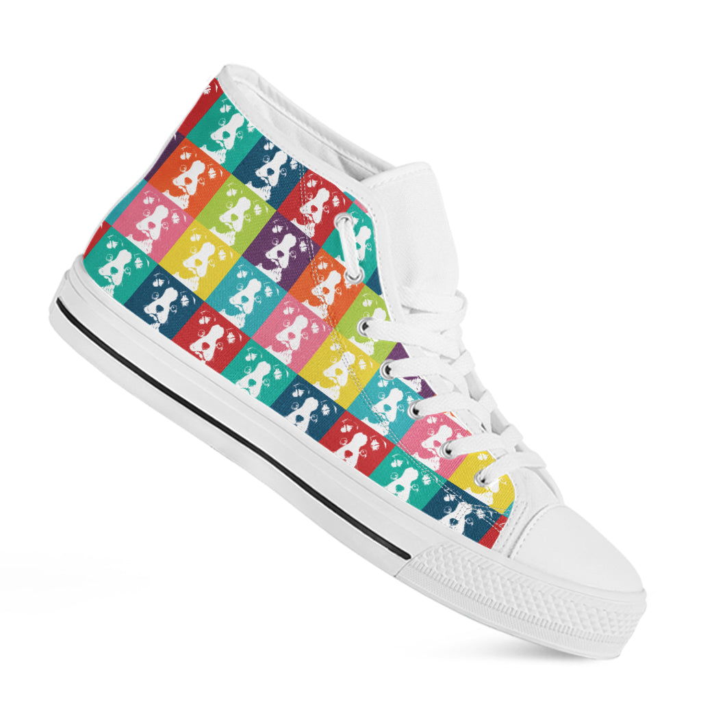 Cute Boston Terrier Faces Print White High Top Shoes