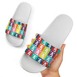 Cute Boston Terrier Faces Print White Slide Sandals