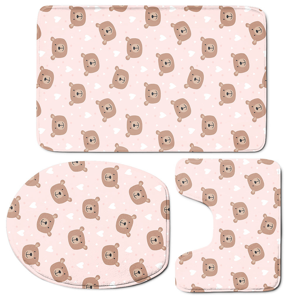 Cute Brown Bear Pattern Print 3 Piece Bath Mat Set