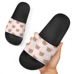 Cute Brown Bear Pattern Print Black Slide Sandals