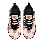 Cute Brown Bear Pattern Print Black Sneakers