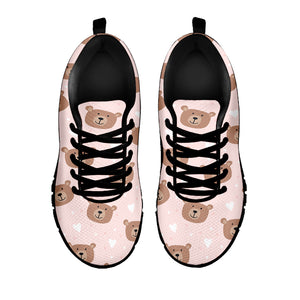 Cute Brown Bear Pattern Print Black Sneakers