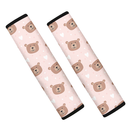 Cute Brown Bear Pattern Print Car Seat Belt Covers