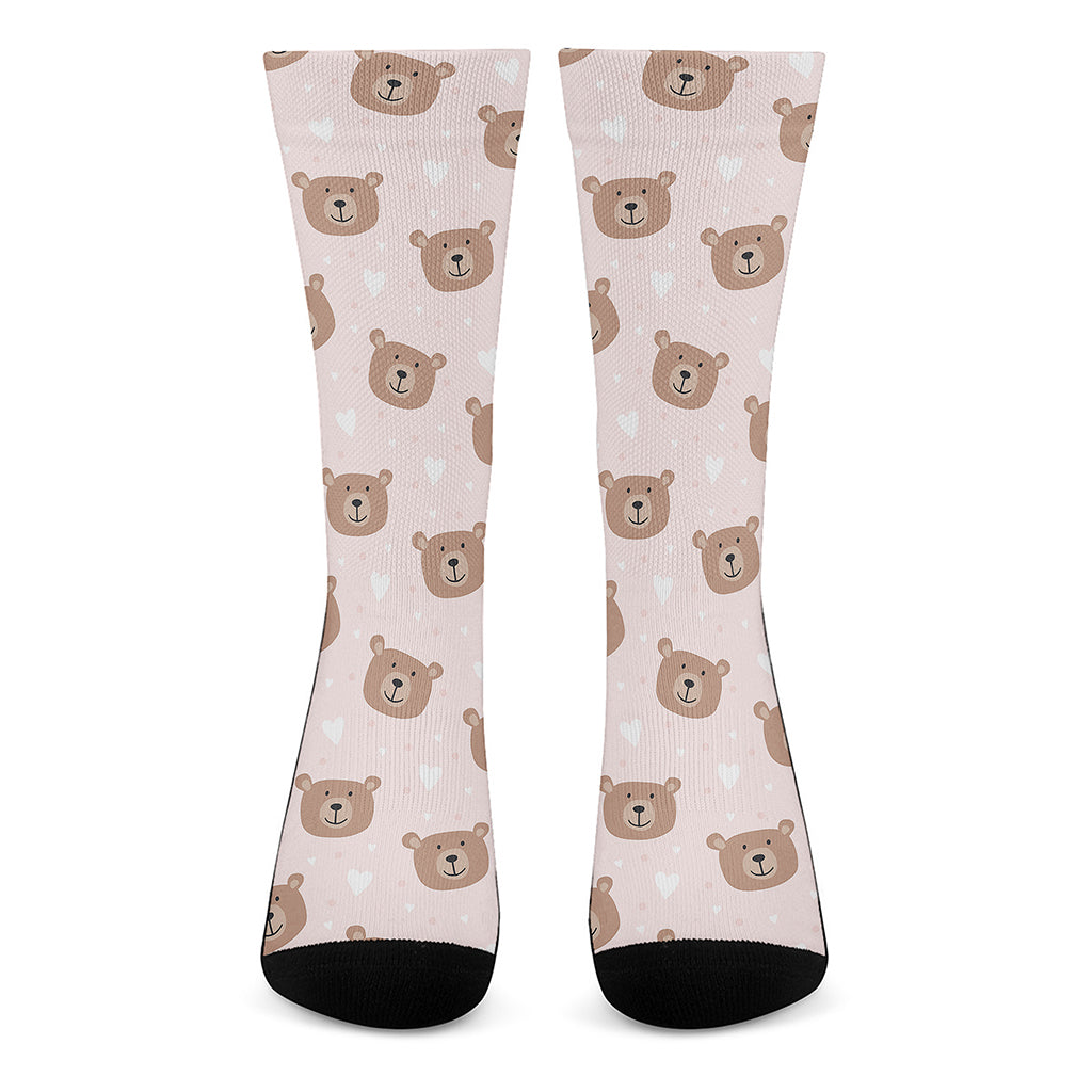 Cute Brown Bear Pattern Print Crew Socks