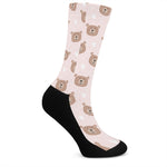 Cute Brown Bear Pattern Print Crew Socks