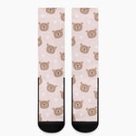 Cute Brown Bear Pattern Print Crew Socks