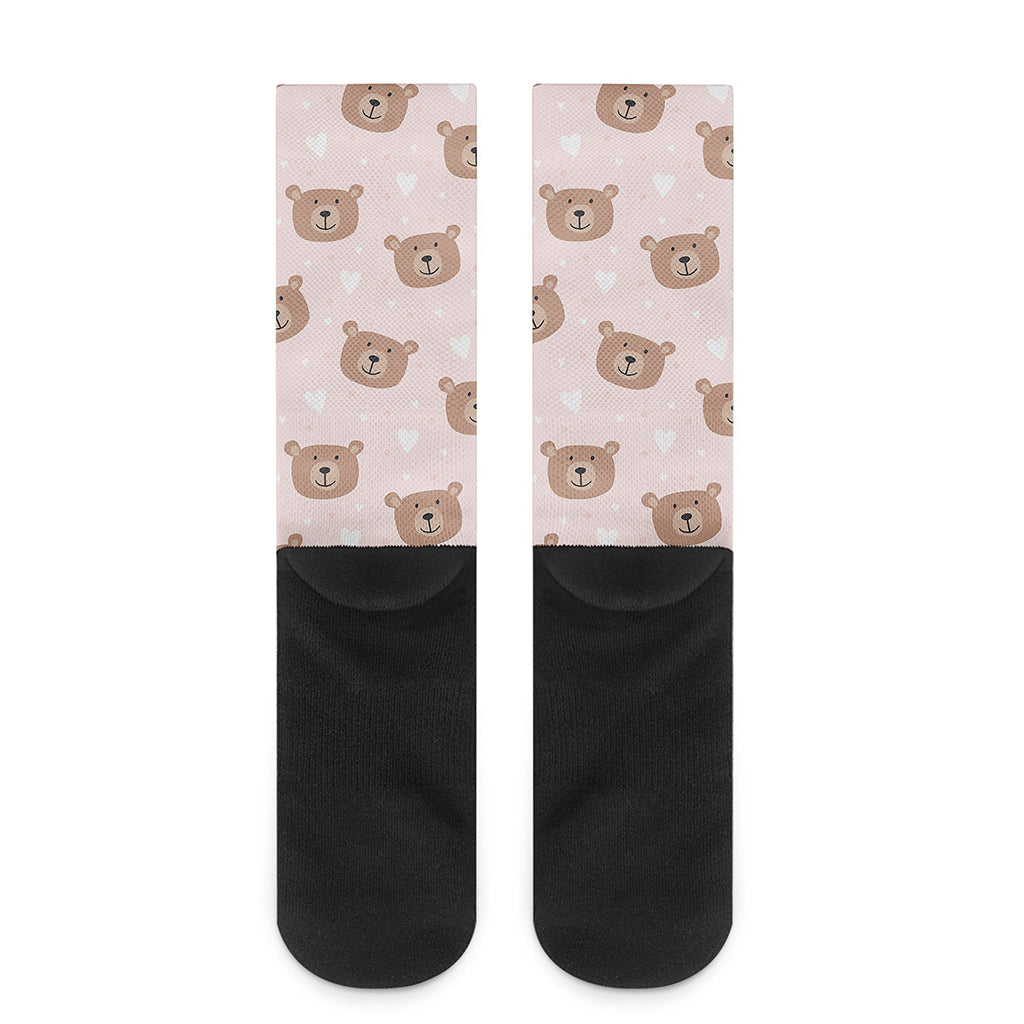 Cute Brown Bear Pattern Print Crew Socks