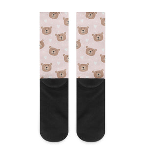 Cute Brown Bear Pattern Print Crew Socks