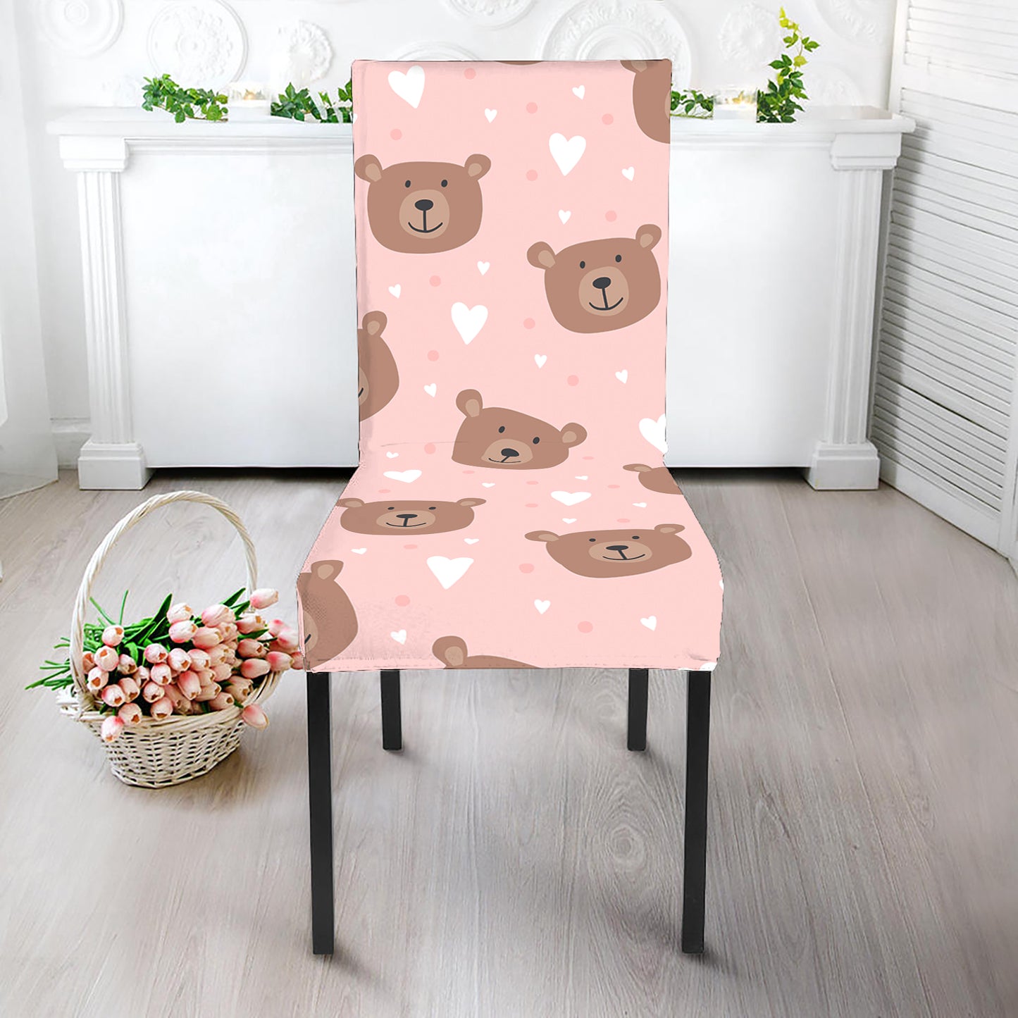 Cute Brown Bear Pattern Print Dining Chair Slipcover