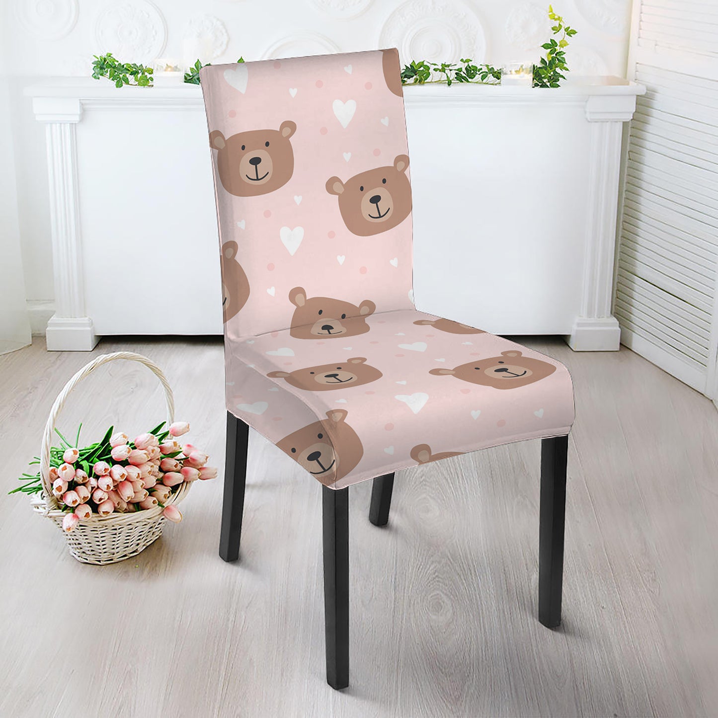 Cute Brown Bear Pattern Print Dining Chair Slipcover
