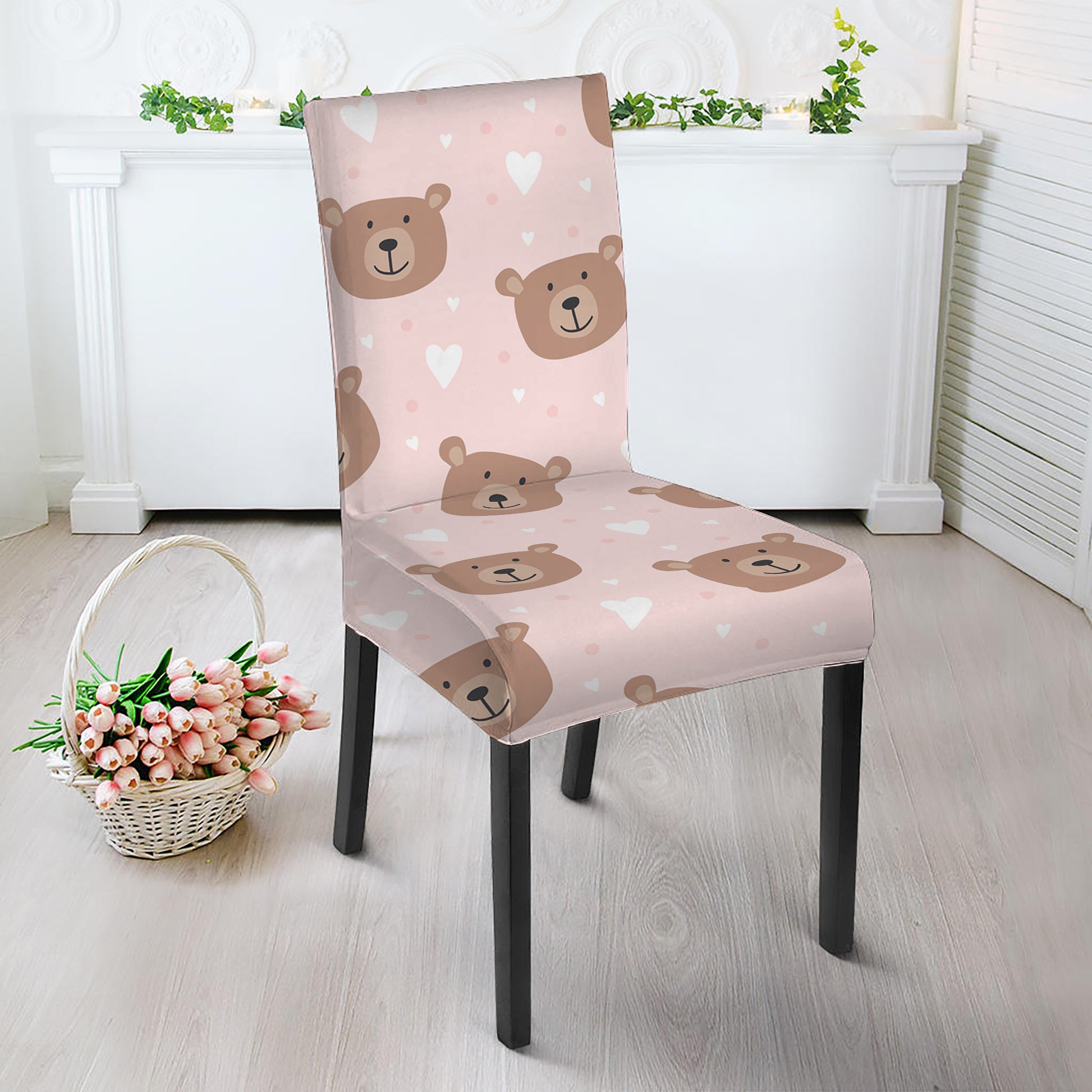 Cute Brown Bear Pattern Print Dining Chair Slipcover