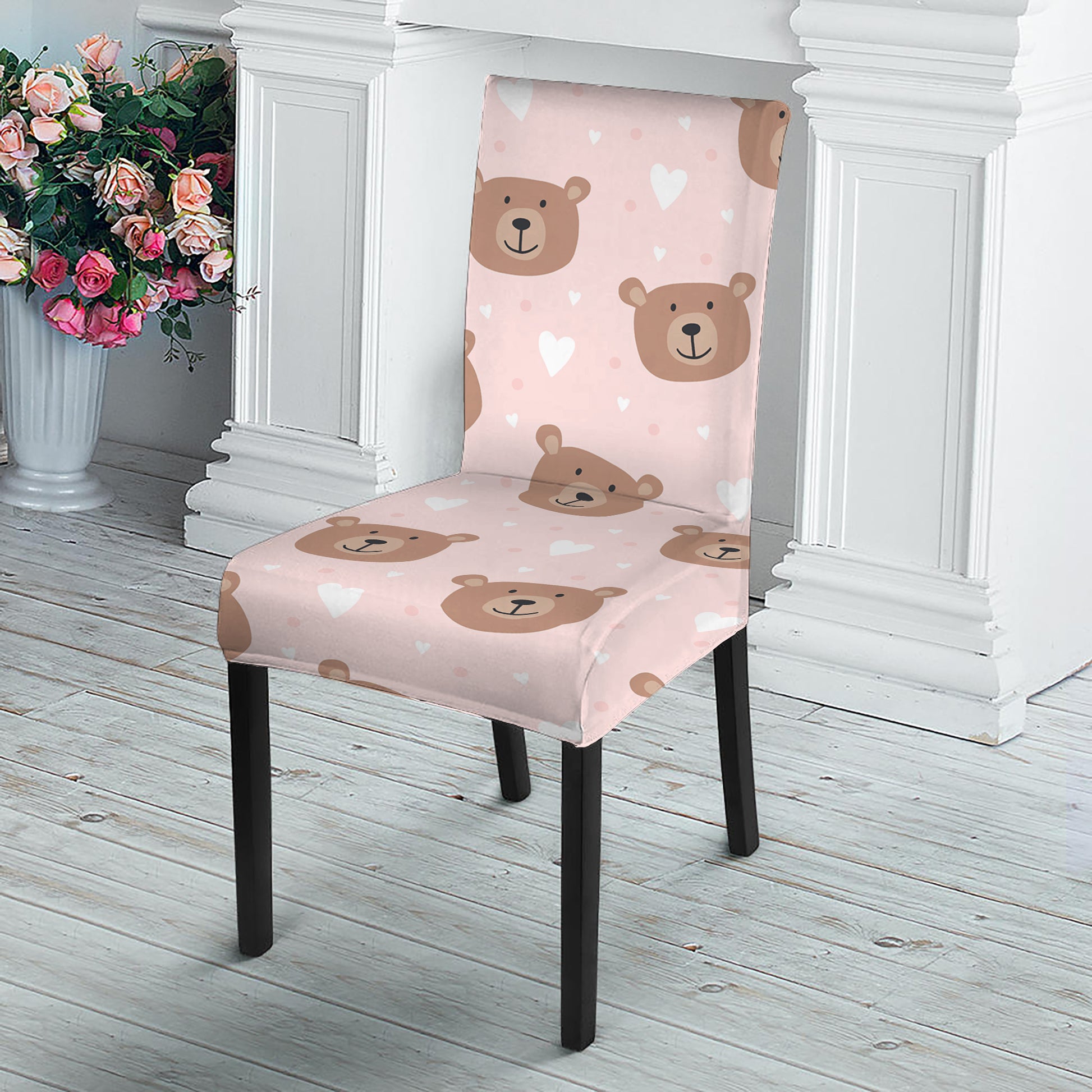 Cute Brown Bear Pattern Print Dining Chair Slipcover