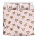 Cute Brown Bear Pattern Print Duvet Cover Bedding Set