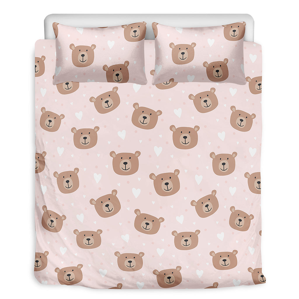 Cute Brown Bear Pattern Print Duvet Cover Bedding Set