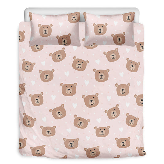 Cute Brown Bear Pattern Print Duvet Cover Bedding Set