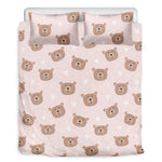 Cute Brown Bear Pattern Print Duvet Cover Bedding Set