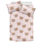 Cute Brown Bear Pattern Print Duvet Cover Bedding Set