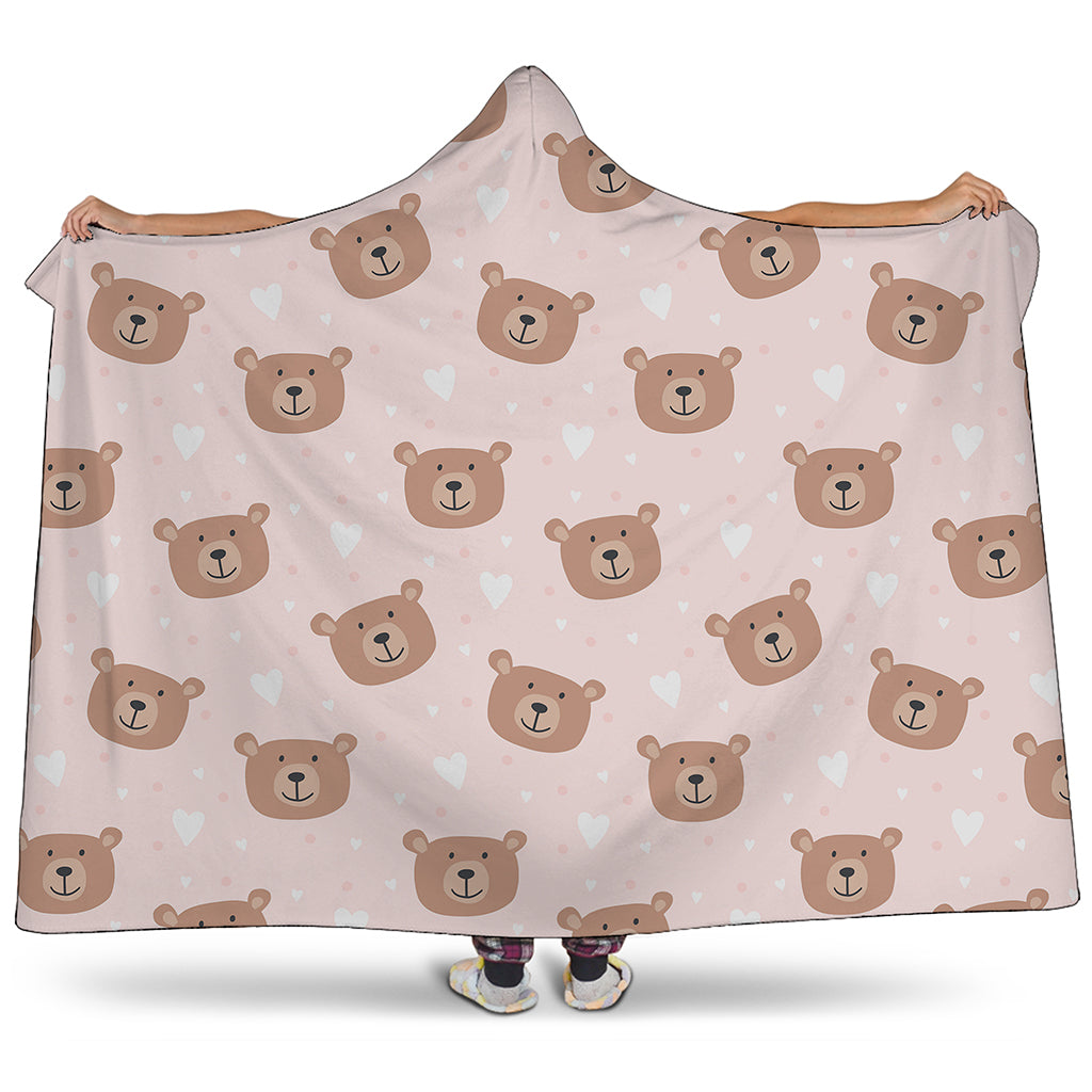 Cute Brown Bear Pattern Print Hooded Blanket