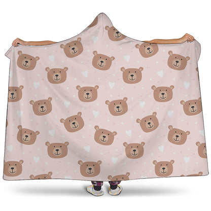 Cute Brown Bear Pattern Print Hooded Blanket
