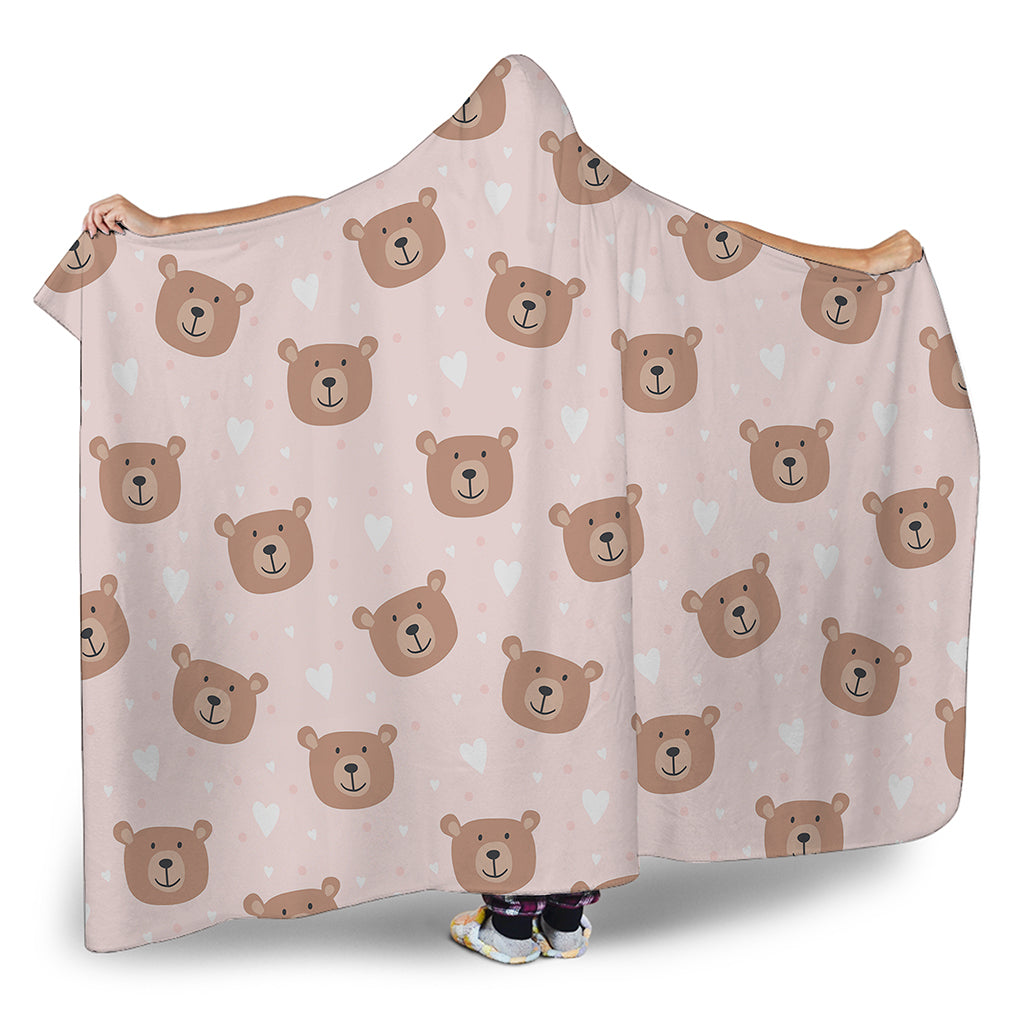 Cute Brown Bear Pattern Print Hooded Blanket