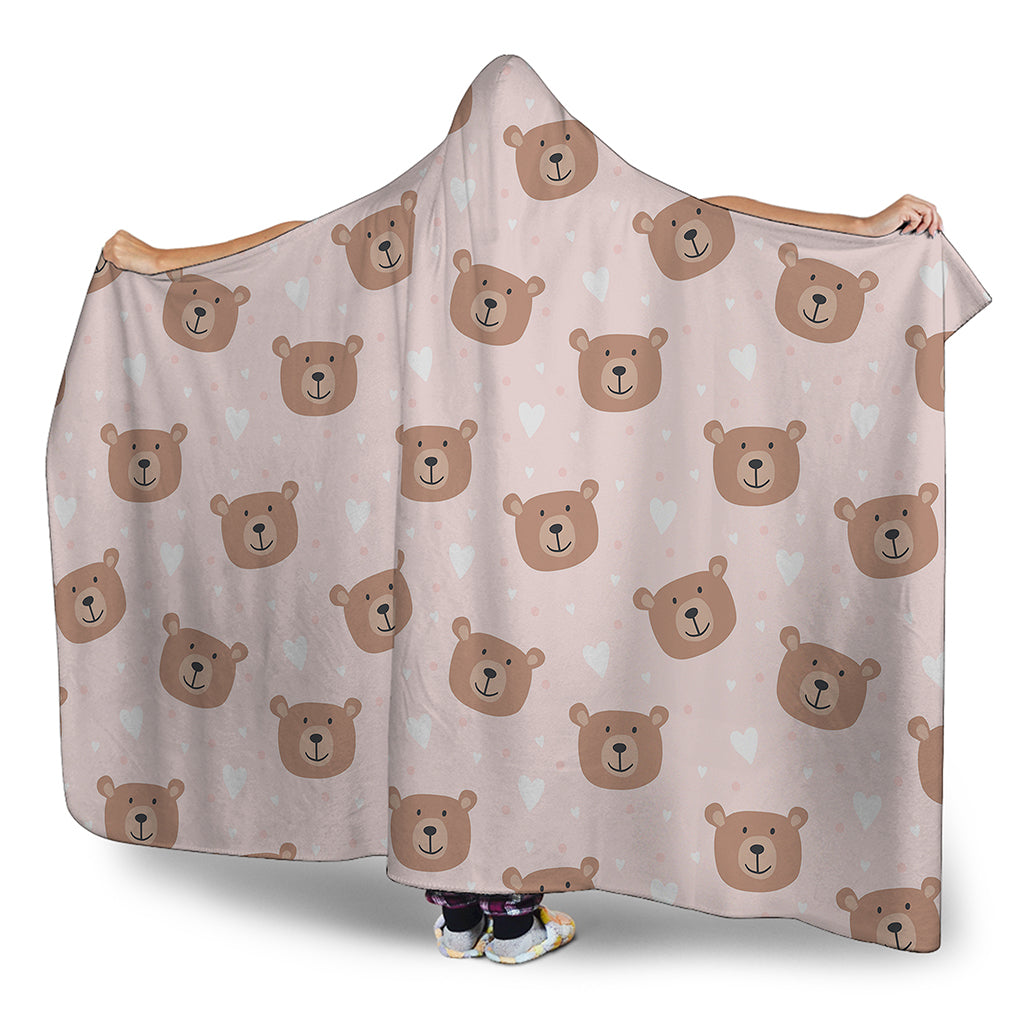 Cute Brown Bear Pattern Print Hooded Blanket