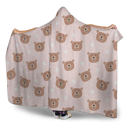 Cute Brown Bear Pattern Print Hooded Blanket