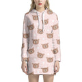 Cute Brown Bear Pattern Print Pullover Hoodie Dress