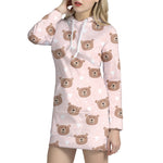 Cute Brown Bear Pattern Print Hoodie Dress