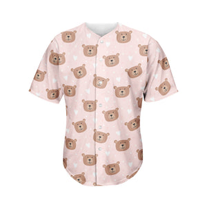 Cute Brown Bear Pattern Print Men's Baseball Jersey