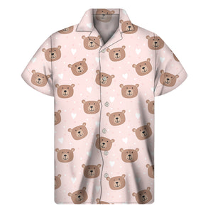 Cute Brown Bear Pattern Print Men's Short Sleeve Shirt