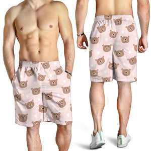 Cute Brown Bear Pattern Print Men's Shorts