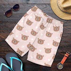 Cute Brown Bear Pattern Print Men's Shorts