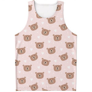 Cute Brown Bear Pattern Print Men's Tank Top