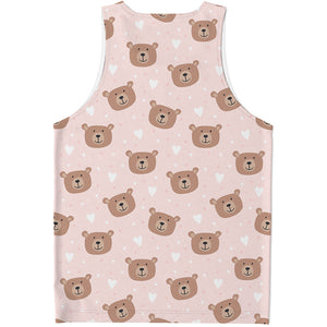 Cute Brown Bear Pattern Print Men's Tank Top