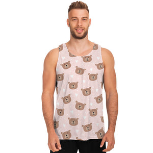 Cute Brown Bear Pattern Print Men's Tank Top