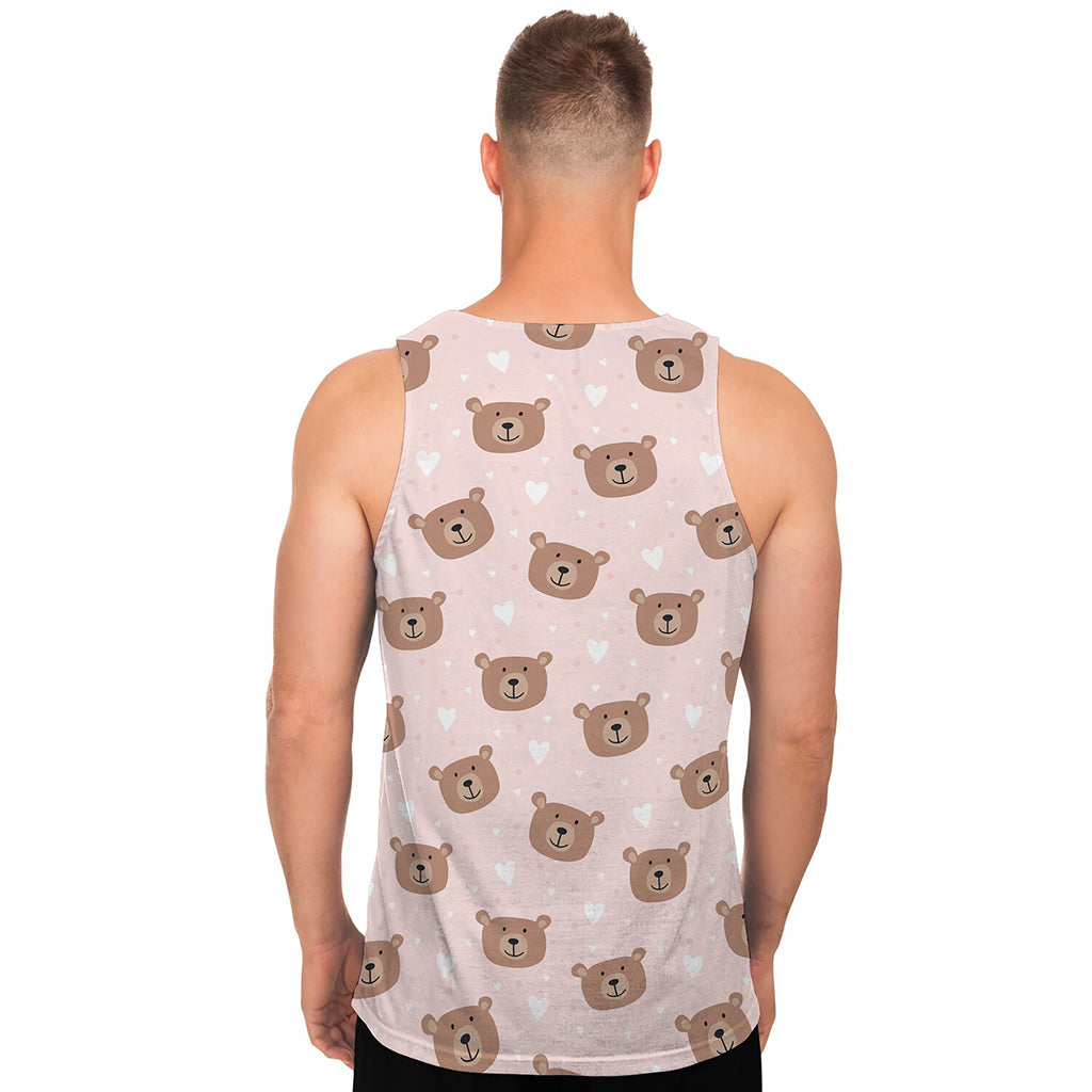 Cute Brown Bear Pattern Print Men's Tank Top