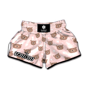 Cute Brown Bear Pattern Print Muay Thai Boxing Shorts