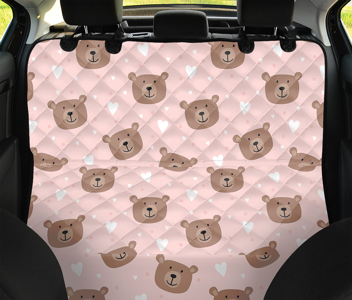 Cute Brown Bear Pattern Print Pet Car Back Seat Cover