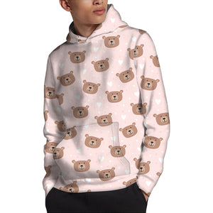 Cute Brown Bear Pattern Print Pullover Hoodie