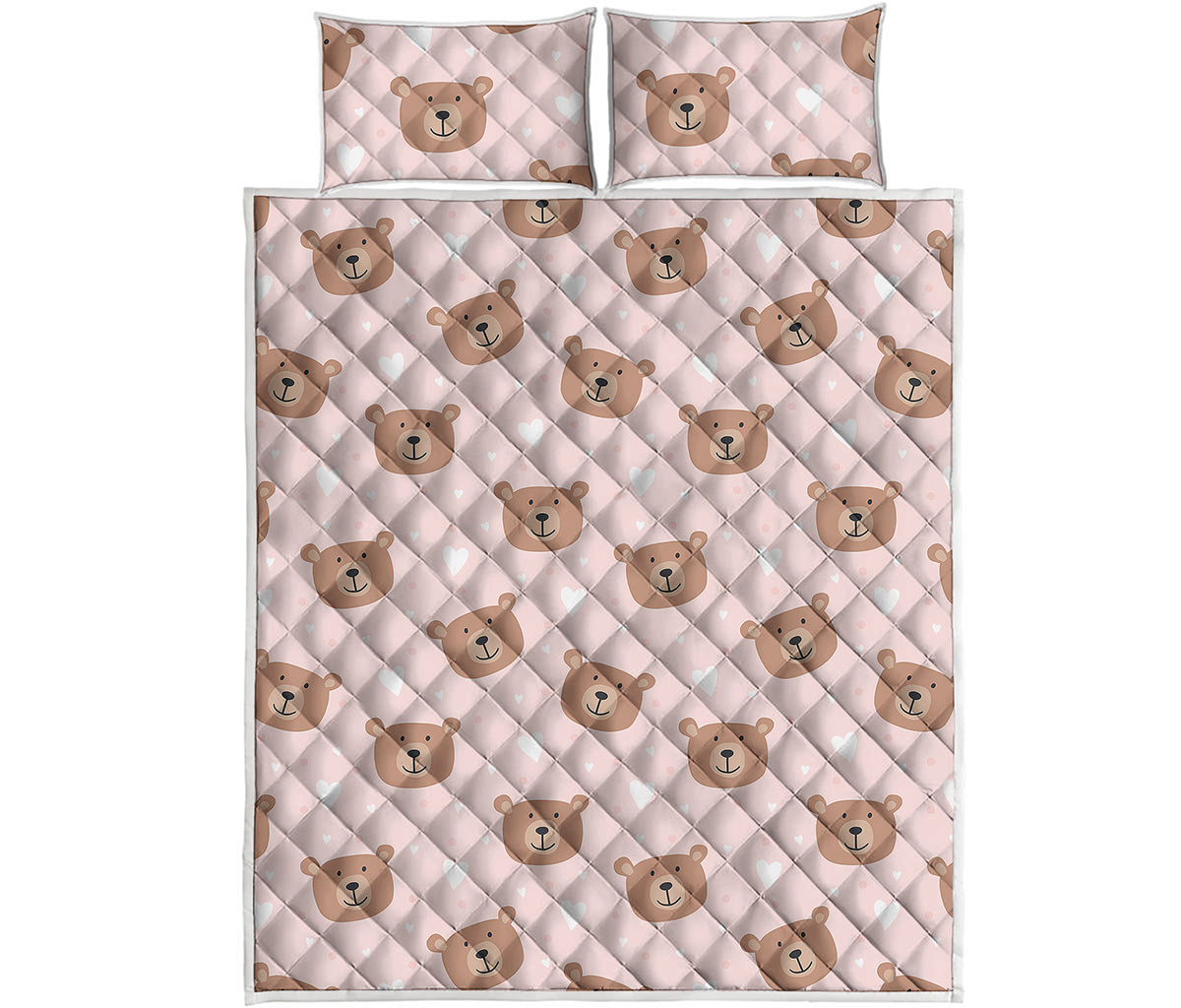 Cute Brown Bear Pattern Print Quilt Bed Set