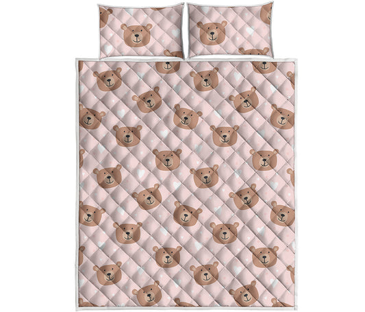Cute Brown Bear Pattern Print Quilt Bed Set