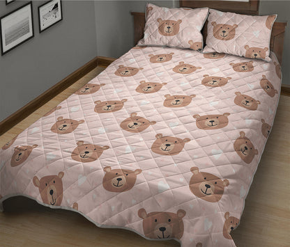 Cute Brown Bear Pattern Print Quilt Bed Set