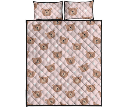 Cute Brown Bear Pattern Print Quilt Bed Set