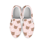 Cute Brown Bear Pattern Print White Slip On Shoes