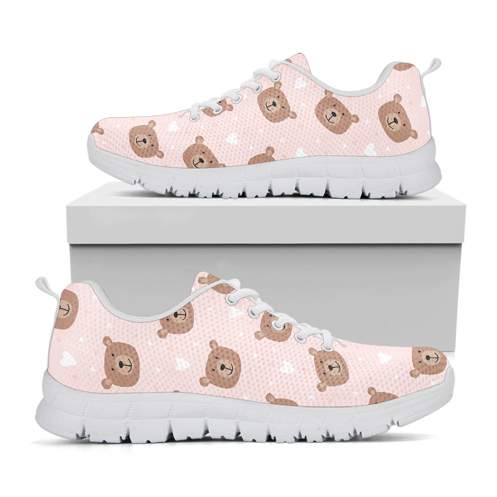 Cute Brown Bear Pattern Print White Sneakers