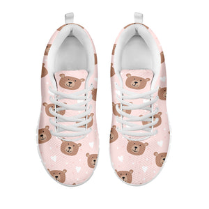 Cute Brown Bear Pattern Print White Sneakers