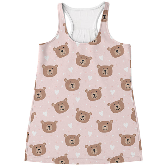 Cute Brown Bear Pattern Print Women's Racerback Tank Top
